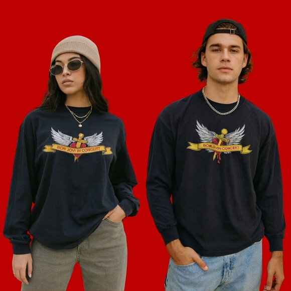 Vintage Bon Jovi 2021 Concert Tour Long Sleeve Graphic Black Band Shirt JHK 3XL - Picture 1 of 9